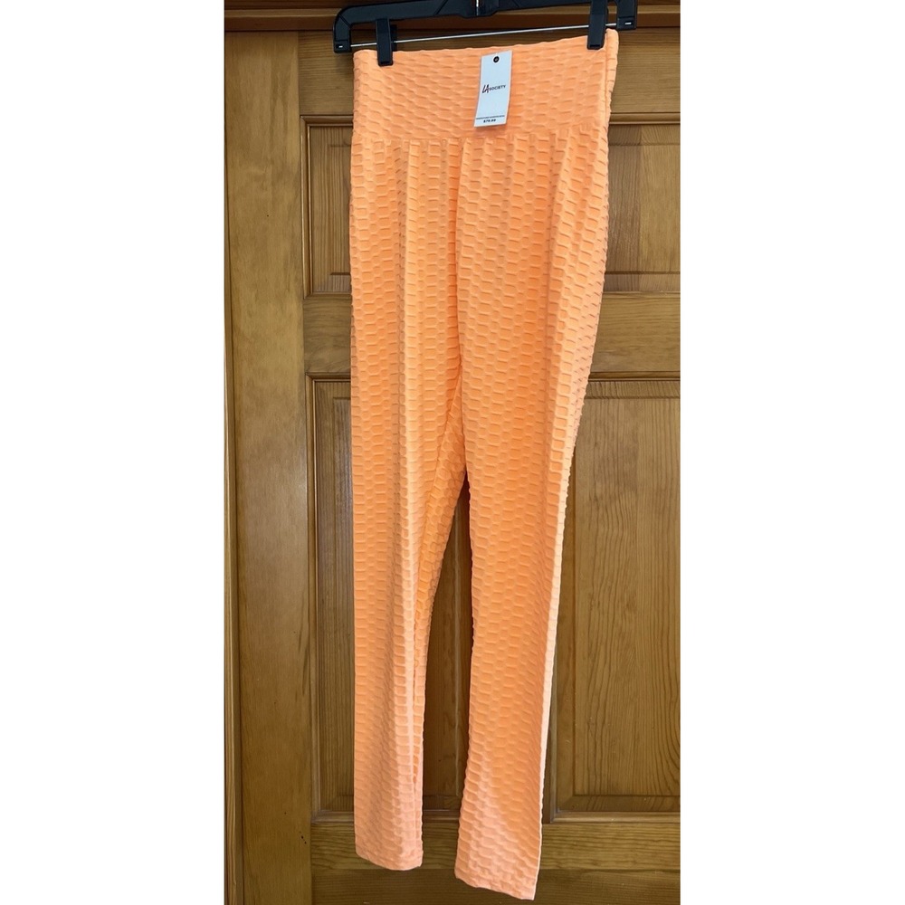 LA Society Women's Butt lifting leggings Sz Medium Orange Neon